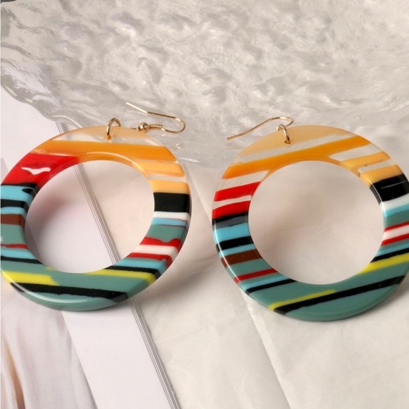 Lovesick Colorful Striped Hoop Earrings - Picture 1 of 4